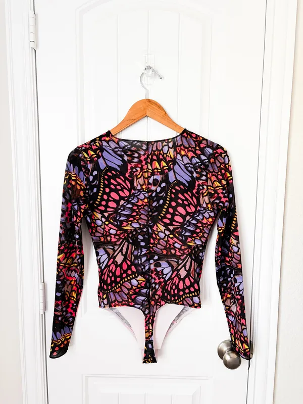 YITTY Mesh Me Bodysuit Women Smoothing Long Sleeved Thong Butterfly Size Medium - Image 2