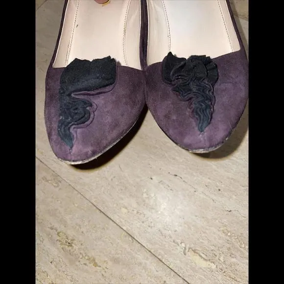 Prada Auth‎ Purple Suede Classic Pump Ruffle Heel 4” Shoe Size 37.5 US 7 - Image 10