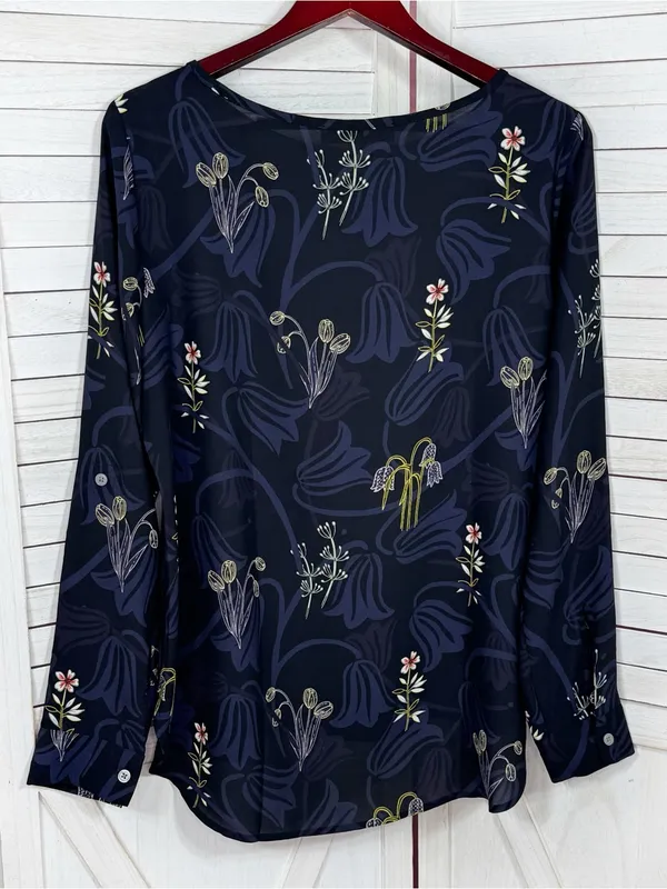 Loft Botanical Floral Print Tunic Blouse Blue Multi Medium Popover Chiffon‎ - Image 8