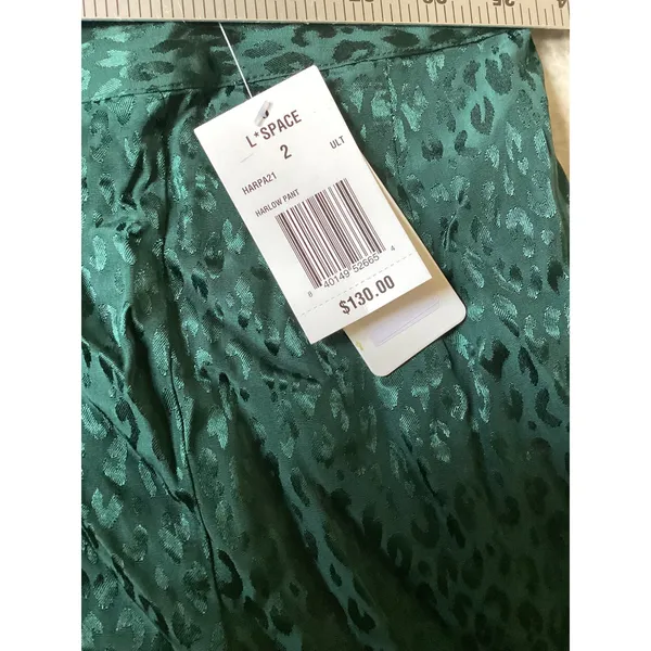 L*Space Harlow Pant Green Leopard Jacquard Wide Leg Viscose Trousers Size 2 NEW - Image 5