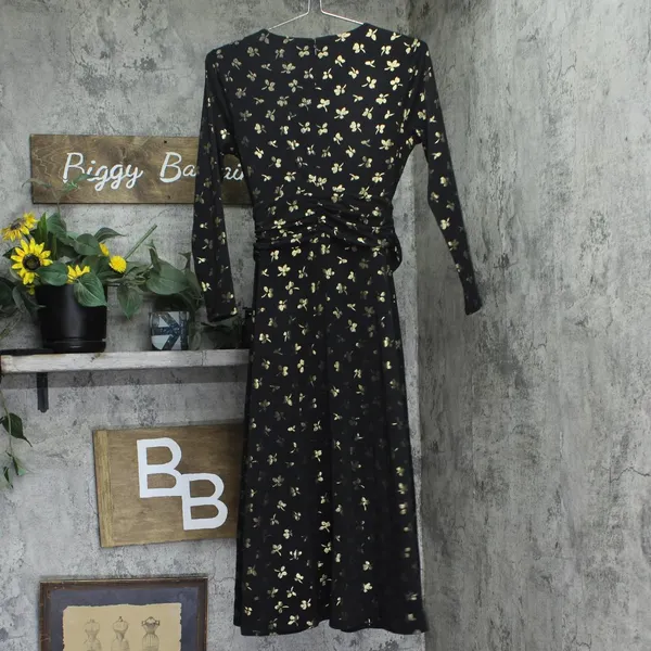 NWT Tommy Hilfiger Womens Printed Ruched-Waist Dress A4IJ114A Black / Gold 2 - Image 6