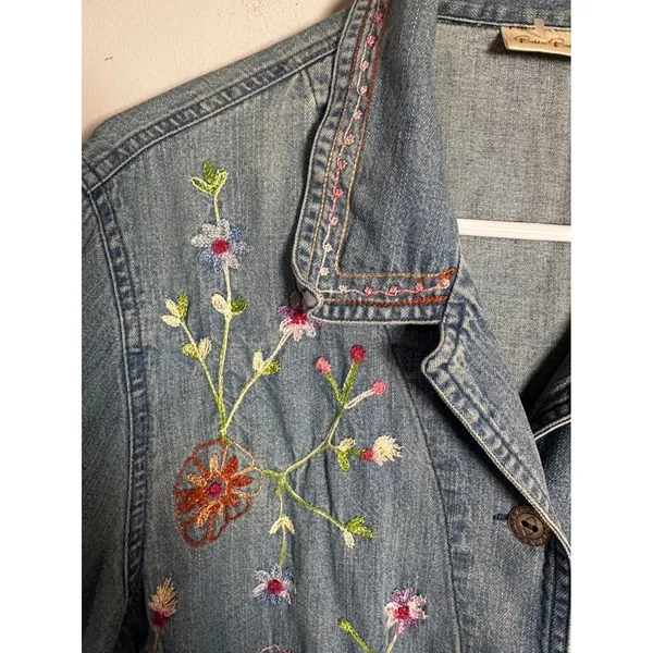 Vintage Bobbie Brooks Floral Embroidered Denim Jacket Medium Wash Cotton‎ Large - Image 3