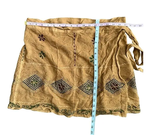 Embroidered Crop Top Wrap Skirt Set Mustard Boho Summer - Image 3