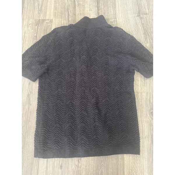 Abercrombie & Fitch Navy Chevron Pointelle Knit Button Up Sweater Polo M - Image 5