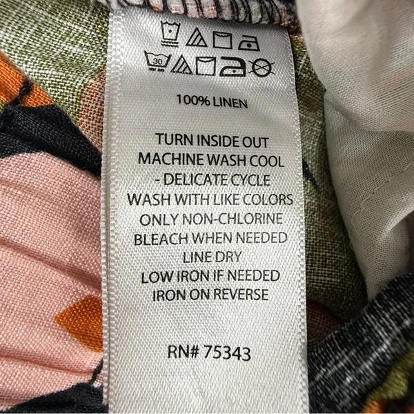 C&C California 100% Linen Floral Wide Leg Pants Pull On Resort M - Image 8