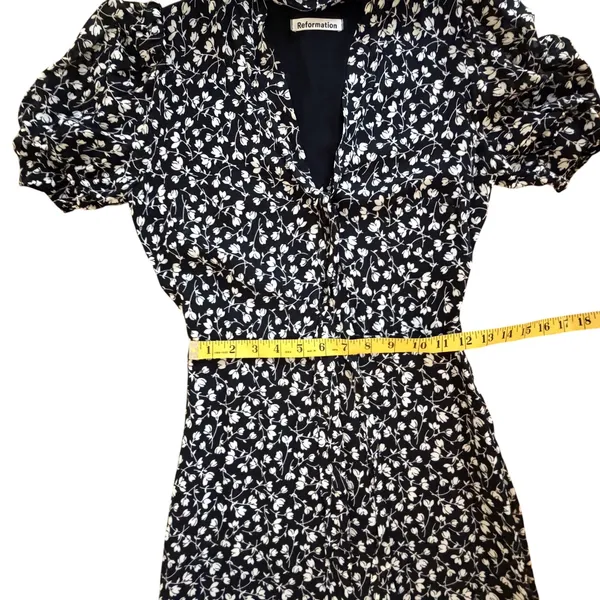 Reformation Reeds Ruffle Floral Georgette Midi Dress Size 0 Black Minimalist - Image 16