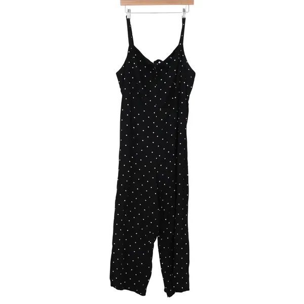 Old Navy Womens 2X Plus Black Polka Dot Wide Leg Jumpsuit Smocked Rayon - Image 2