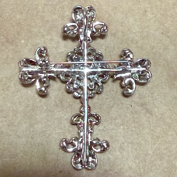 Elegant Pink and Silver Cross Pendant - Image 3
