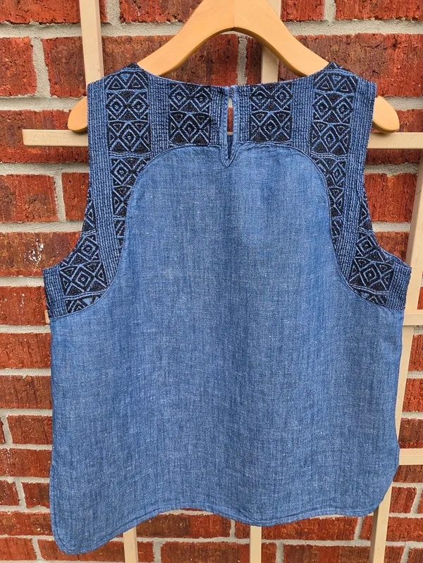 Madewell Blue Textured Design Sleeveless Top Large - Image 9
