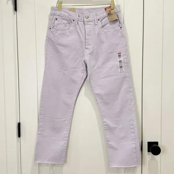 NWT Levi’s 501 Cropped Jeans 30x26 Light Purple Straight Leg Pastel Festival - Image 4