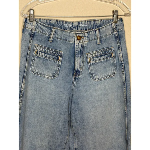Old Navy High Rise Baggy Wide Leg Jeans Size 2 Denim Patch Pocket - Image 6