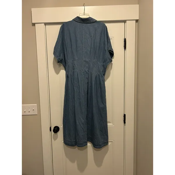 Women’s Large Midi Shirt Dress Denim Cowgirl Soft Western Prairie Modest Teacher - Image 4