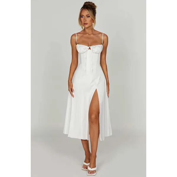 NWT Babyboo Deanna Ivory Corset Lace Up Fit & Flare Midi Dress Womens Size M - Image 9
