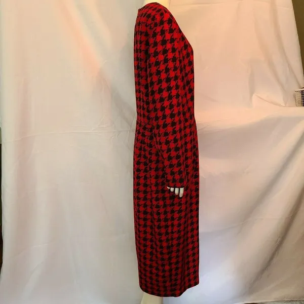 Vintage 80s Sharon Young Houndstooth Dress | Red & Black Office Siren Midi‎ - Image 2