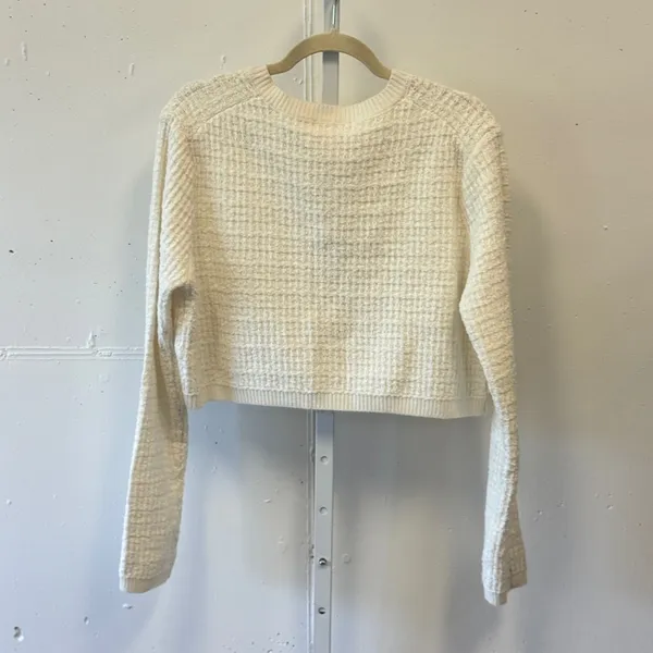 NWT Jessica Simpson Ivory Cropped Cardigan Pearl Button Sweater Woven XL Classic - Image 2