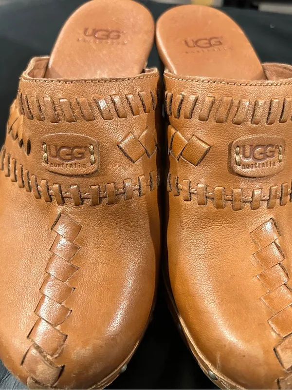 UGG Tan Woven Leather Clog Mules - Image 5