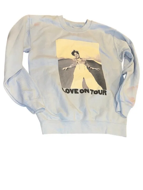HARRY STYLES Love on Tour 2021 Sweatshirt in Light Blue / Green Size Medium - Image 3