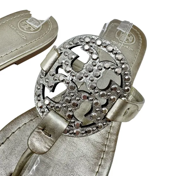 Tory Burch Miller Crystal Embellished Sandal Platinum Metallic Size 8 - Image 4