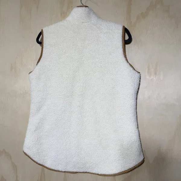 Old Navy Sherpa Fleece Vest Womens Large‎ Cream Brown Full Zip Cozy Warm - Image 8