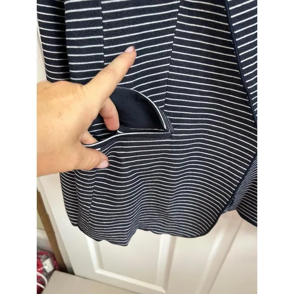 T TAHARI Blazer Size 14 Navy Striped Notched Lapel Jacket Pearl Buttons NEW - Image 9