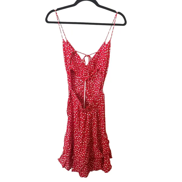 ZARA Floral Ruffle‎ Open Back Mini Dress Red Small - Image 2