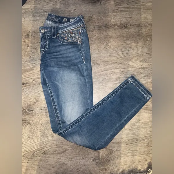 Miss Me Signature Skinny rhinestone embellishments denim low waist jeans 26 - Image 9