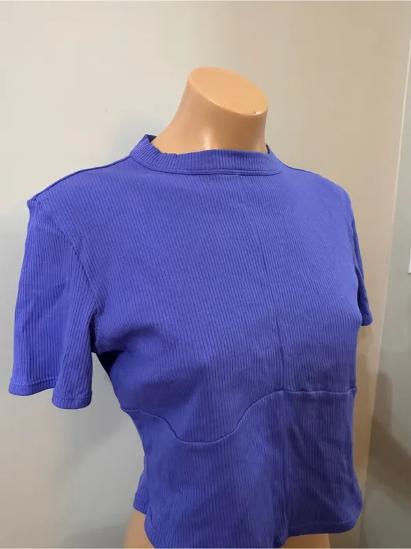 Fabletics Seamless Ribbed Baby Tee Crop Sapphire Sky Large Athletic - Image 3