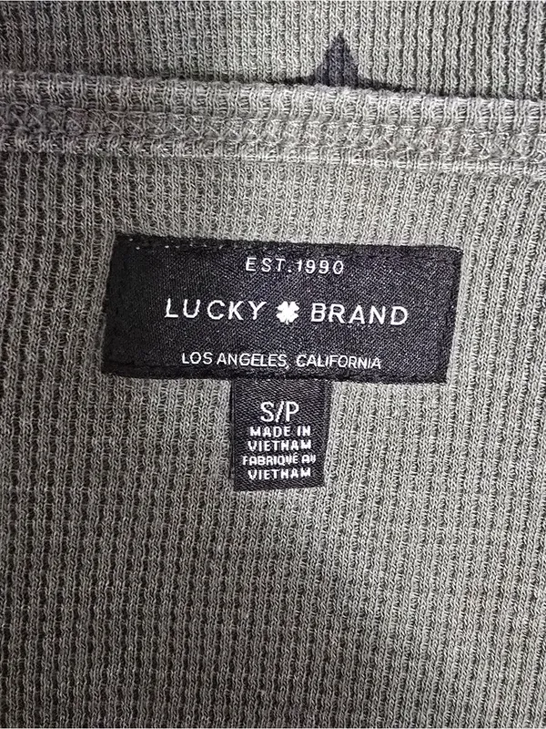 Lucky Brand Small Olive Star Print Waffle Knit Thermal Top Bohemian Casual - Image 6