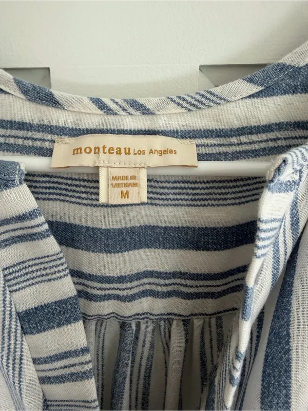 Monteau‎ Los Angeles Blue White Striped Wrap Mini Dress Medium - Image 3