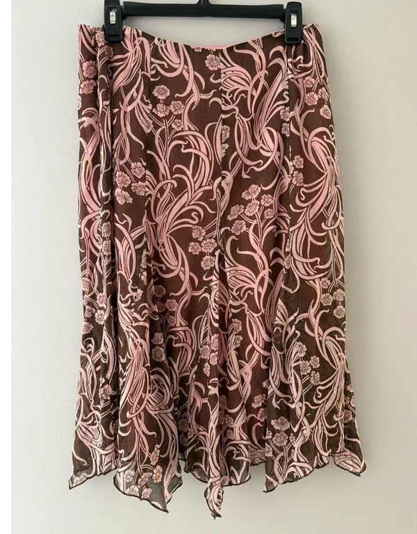 Y2k Skirt Pink & Brown Floral Fairycore Fairy Whimsy Size 6 Lined Silky Cato - Image 3