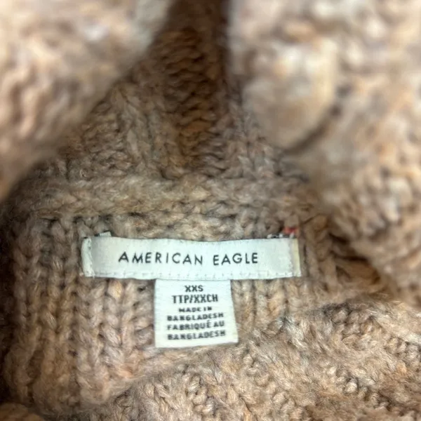 American Eagle Womens Tan Cable Knit Argyle Turtleneck Oversized Sweater Top XXS - Image 5