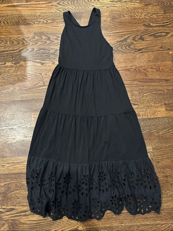 J Crew Black Eyelet Hem Tiered Maxi Dress XS - Image 4