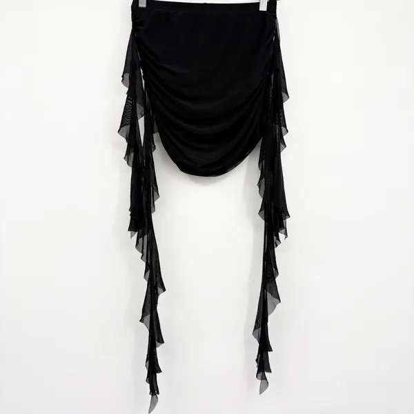 SHEIN Womens Black Ruched Ruffle Asymmetric Goth Fairycore Mesh Mini Skirt S - Image 2