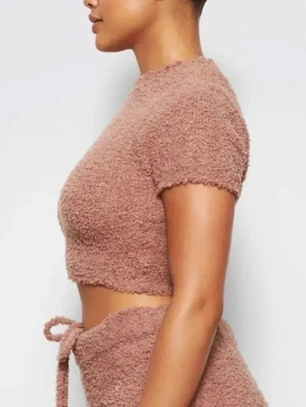 SKIMS Rose Clay Sherpa Cozy Knit Cropped T-Shirt - Size - Small/Medium - Image 2