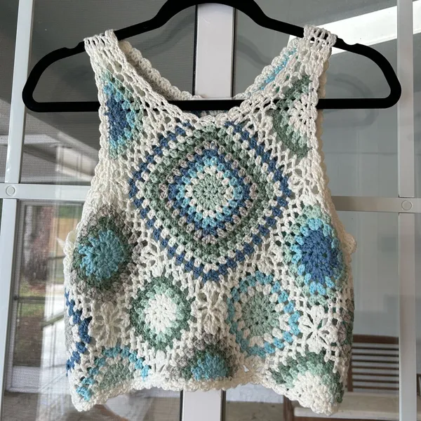 Altar’d state blue green white knit boho crochet crop tank - Image 5