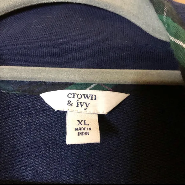 Crown & Ivy Harper‎ Long Sleeve Button Neck Pullover Plaid Pocket Navy Blue XL - Image 4