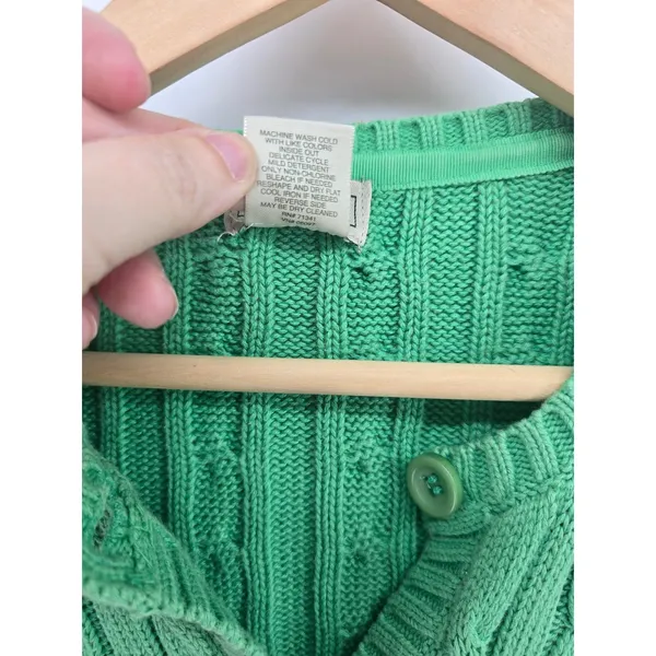 LL Bean Cardigan Womens Small Cable Knit Green Button Front 0HNR9 EUC - Image 3