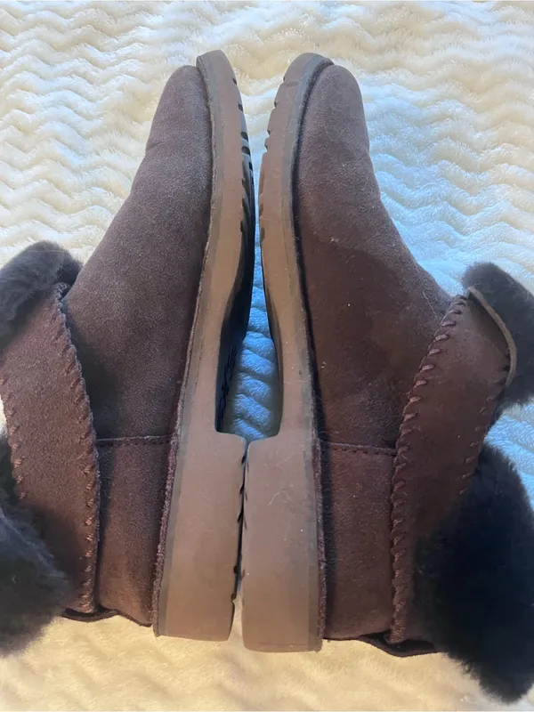 UGG Dark Brown Suede Shearling Cuff Slip-On Slippers - Image 6