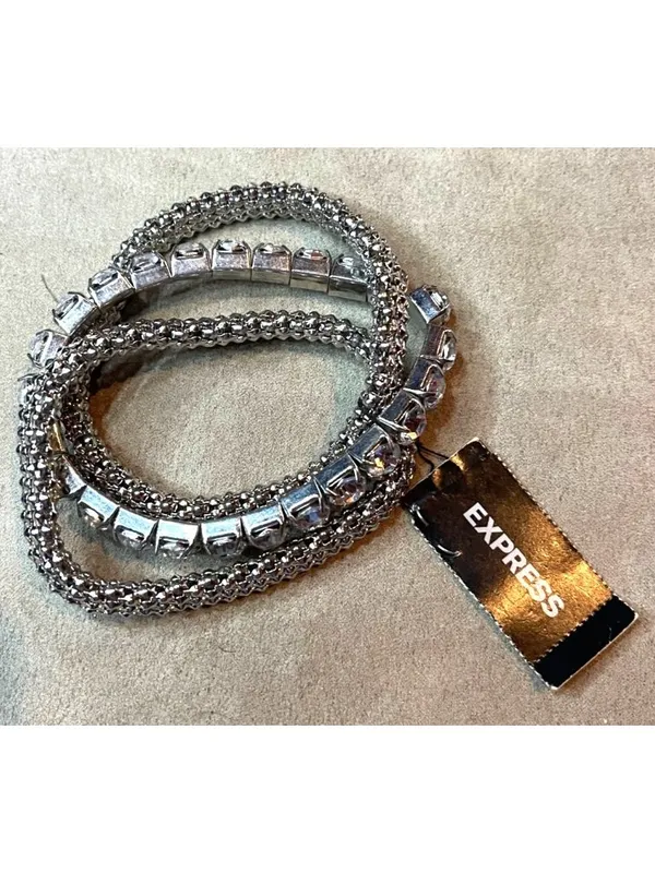 Express Twisted Mesh Rhinestone Stretch Intertwined Silver Toned Bracelet Vintag - Image 3