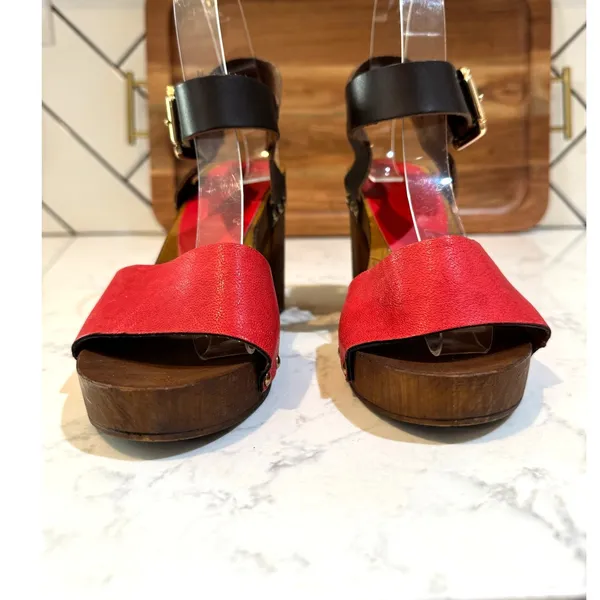 Prima Donna red brown leather wooden studded heel size 35 bohemian summer - Image 3
