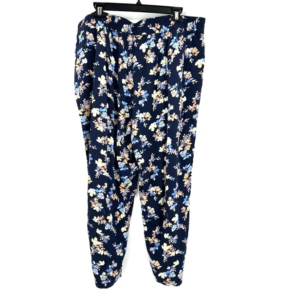Jessica Simpson Size XL Pants Navy‎ Blue Floral Tapered Pockets Elastic Waist - Image 2