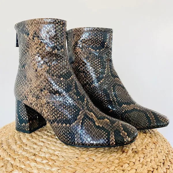 Zara Brown and Black Snakeskin Ankle Boots - Image 3