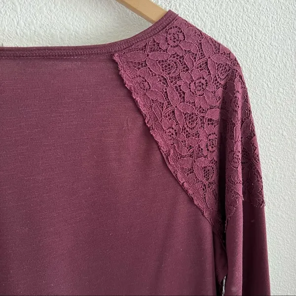 Knox Rose Maroon Lightweight Crewneck Pullover Sweater Top Lace Waffle Knit L - Image 5