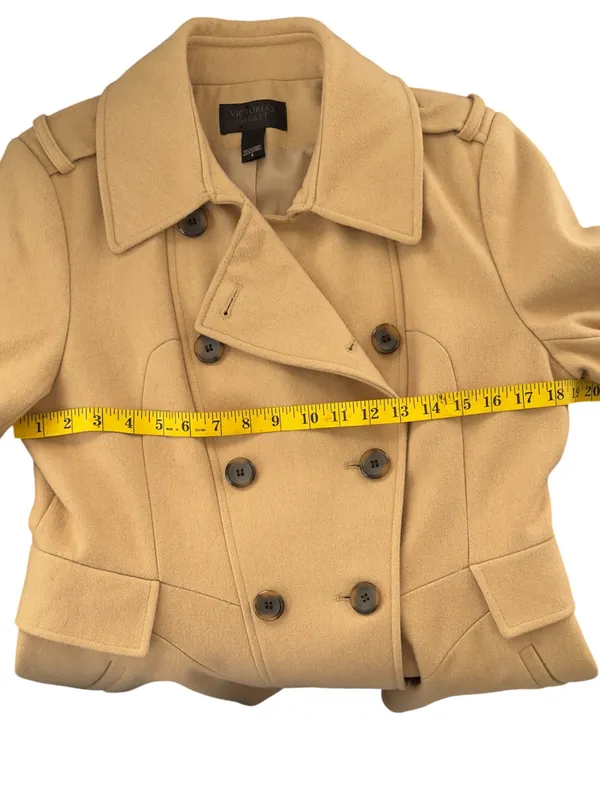 Victoria's Secret Wool Blend Pea Coat Beige Camel Size 8 Double Breasted Classic - Image 5