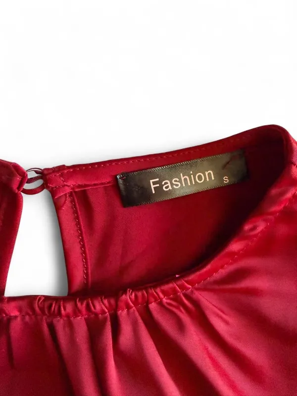 NWOT Red Satin Long Sleeve Tie Waist Mini Dress Size Small - Image 5