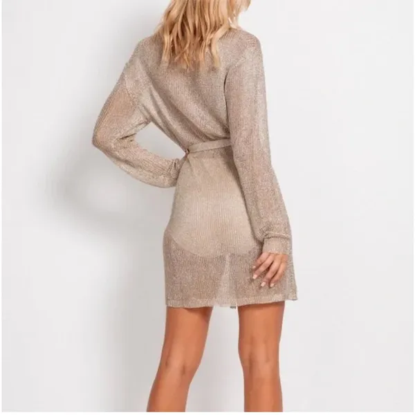 LIONESS‎ Take Me To Rio Mini Wrap Sheer Dress GOLD Size XXS NEW - Image 3