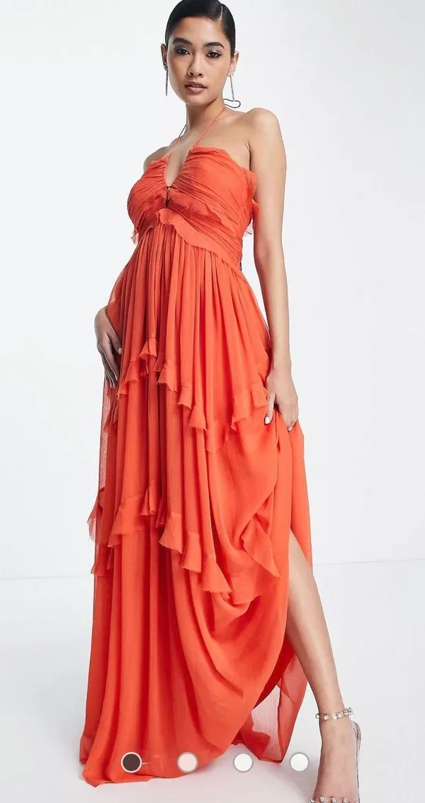 ASOS NWT DESIGN halter neck key hole detail tiered maxi dress in orange - Image 4