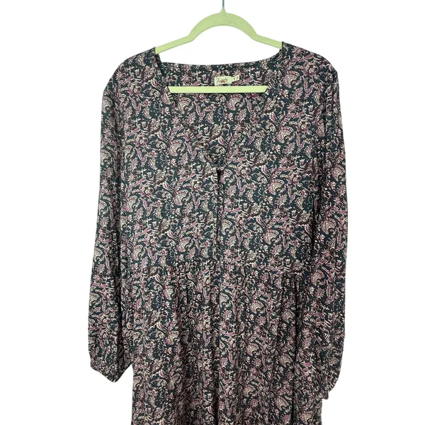 Faherty Isabella Tiered Midi Maxi Dress XL Dark Paisley Floral Long Sleeve Boho - Image 6