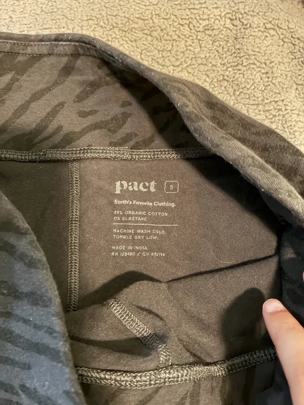 Pact Womens Black Organic Cotton Go-To Leggings Tonal Zebra Sz S - Image 3
