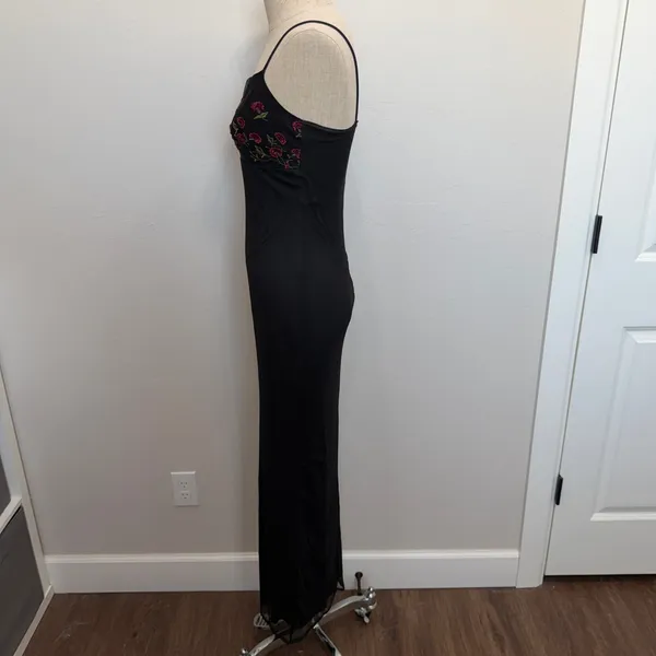 Vintage Monster Girl Medium Maxi Dress Black Rose Floral Mesh Overlay 90s Goth - Image 6